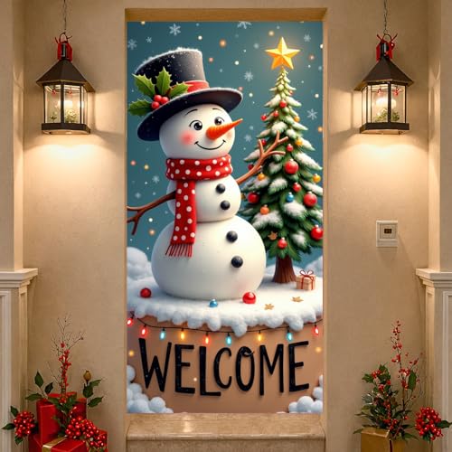 Peconal SnowmanD Christmas Door Cover Decorations - Festive Xmas Banner for Indoor Outdoor Holiday Decor