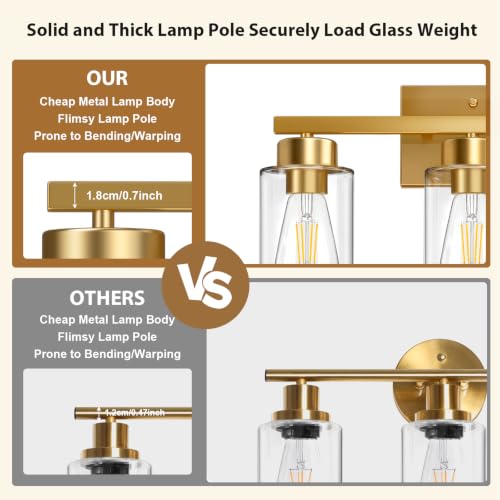Bathroom Light Fixtures 5-Light Brushed Gold Vanity Lights with Clear Glass Shades - Over Mirror Wall Sconce