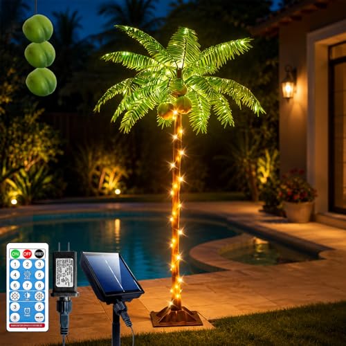 Lighted Palm Tree 5FT with Remote - Warm White / Solar & Plug Power