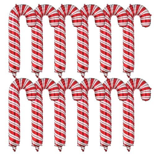 Deermon 12 Pack Large Red Candy Cane Foil Balloons - Xmas Party Decor (Variation: Red)