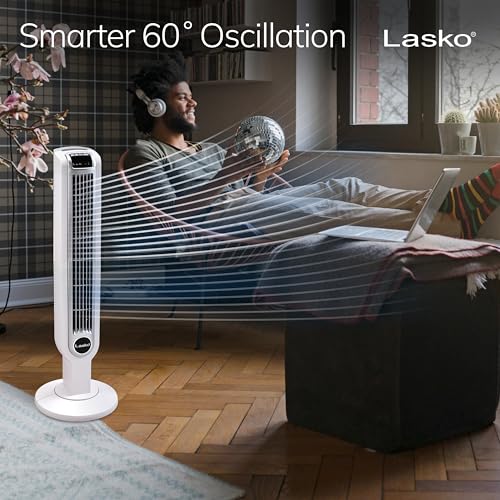 Lasko 36-Inch Oscillating Tower Fan with Remote Control - White