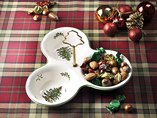 Spode Christmas Tree 3-Section Serving Tray with Tree Handle - Holiday Tableware