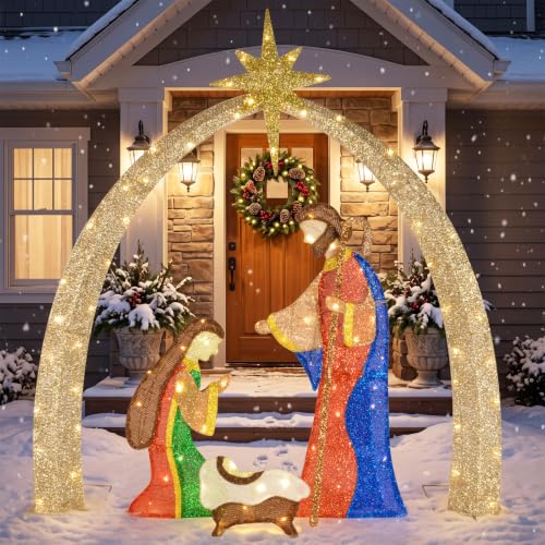 5ft LED Nativity Scene Outdoor Yard Decor with Arch & Holy Family