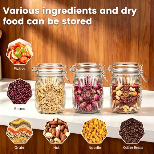 Amzcku 32oz Wide Mouth Vintage Mason Jars with Airtight Lid - 6 Pack