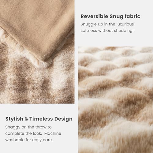 Tie-dye Beige Faux Fur Throw Blanket - 50 x 60 Inches Fuzzy Plush Couch Blanket
