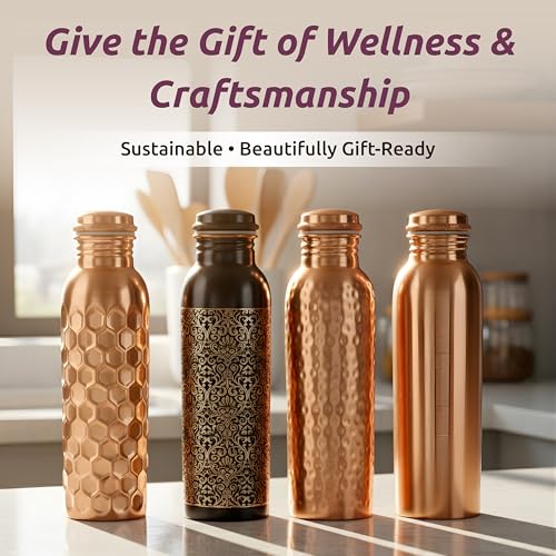 Hammered Copper Water Bottle 34 OZ - Pure, Ayurvedic, Leak-Proof, On-the-Go