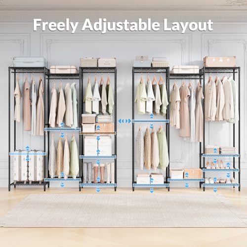 Black Heavy Duty Clothes Rack with 8 Shelves & 4 Adjustable Hangers - Industrial Metal Closet Organizer