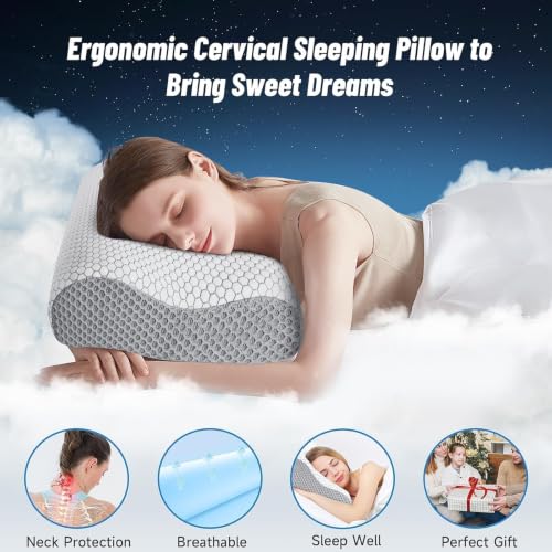 CloudBliss King Size Grey Ergonomic Cervical Neck Pillow with Memory Foam & Dual Height Design