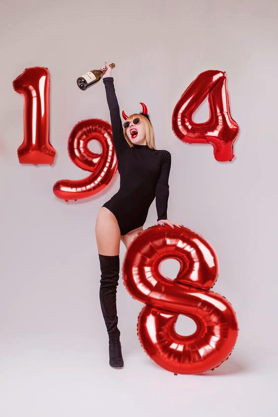 Red 8 Balloon, Number Balloon 40 Inch, Red Birthday Decorations, 8 18 28 38 80 Birthday Balloons, 8th Party Supplies, Number 8 Balloon