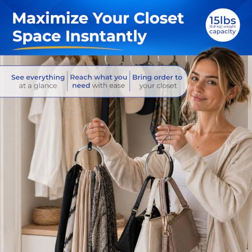 3 Pack Rotating Aluminum Ring Hangers for Closet Accessories - Space Saver Organizer