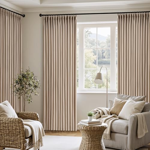 MIULEE Taupe Pinch Pleated Linen Blend Curtains 40x96 Inches Set of 4
