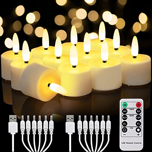 Rechargeable Tea Lights Candles with Remote & Timer - 12 Pack, 3D Wick
