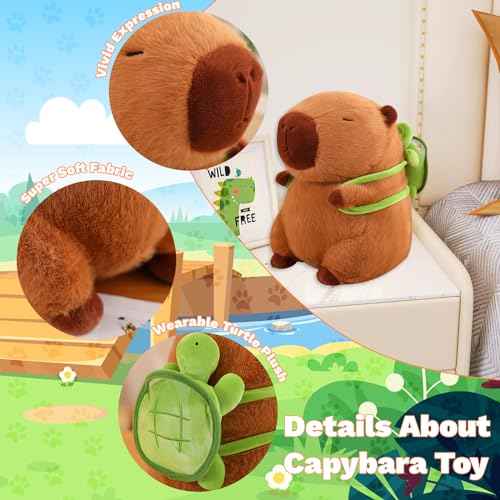 Emoin Capybara Plush Toy with Turtle Bag Pillow 9Inch Cute Capybara Stuffed Animals Soft Brown Capybara Plushie Doll Pillow Decoration Stuffed Capybara Toy Gift for Kids Adults