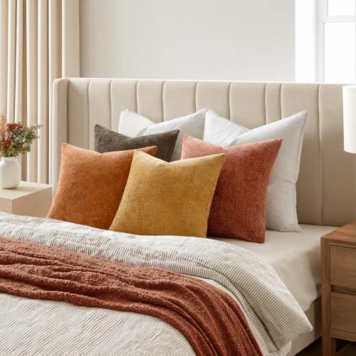 Orange Brown Chenille Fall Pillow Covers 20x20 Set of 4 – Luxurious Soft Decor
