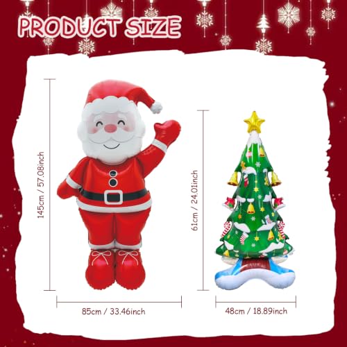 57 Inch Freestanding Santa Claus & Christmas Tree Foil Balloons - Holiday Decorations