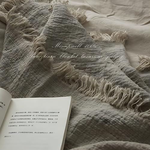 MINUPWELL 100% Linen Blanket 79x57 Inches - Natural Flax Throw Bed Cover