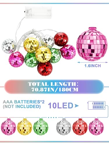 BBTO Christmas LED Disco Ball String Lights 1.57 Inch Mixed Colors Party Decor