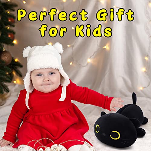 Black Cat Plush - 13inch Kawaii Black Cat Stuffed Animals, Cute Cat Plush Pillow Toy, Home Decor Christmas for Kids Boys Girls