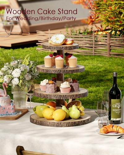 Round 4-Tier Wooden Cupcake Stand - Rustic Cake Display Holder for Events