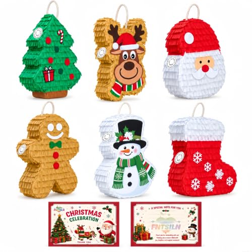 FNTSILN Christmas Mini Piñata Set 6 Pcs with Greeting Card - Holiday Party Decor, Model: Christmas Mini Piñata 1