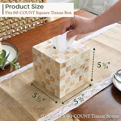 Square Ivory Capiz Shell Tissue Box Cover - Handcrafted Coastal Decor