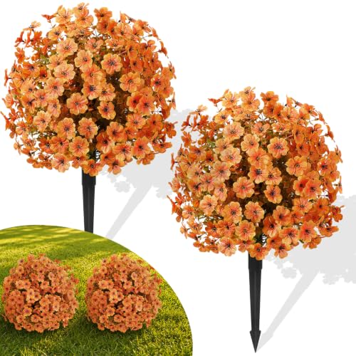 Autumn Orange Artificial Fall Flowers 20-Inch Ground Stakes - 2 Pack