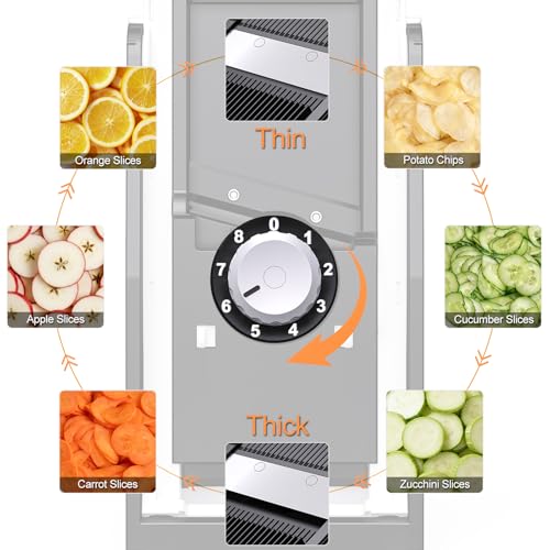 Mandoline Slicer for Kitchen Food Prep - Gray + White Adjustable Thickness