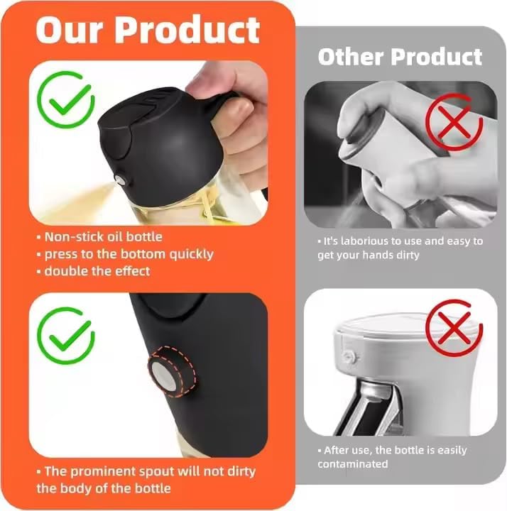 Skiennix Glass Oil Sprayer Dispenser Bottle - 16oz Amber Glass for Cooking, BBQ & Salads