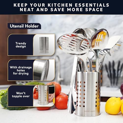 10-Piece Stainless Steel Kitchen Utensil Set with Wooden Handles - Home Hero