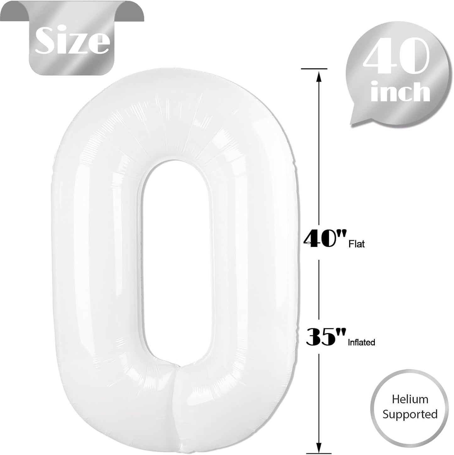 Translucent White Number Balloon | 40-Inch 0 Balloon for Birthday Decorations & Party Supplies