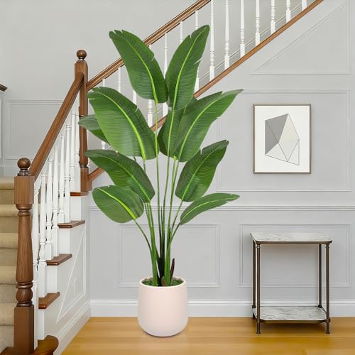 Aoxiwhcse 5ft Bird of Paradise Artificial Plant with White Planter - Faux Indoor Tree