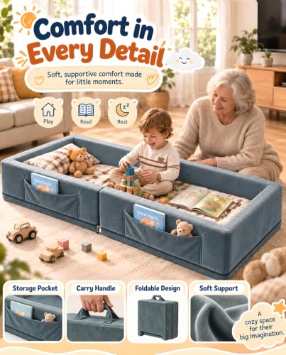 Toddler Portable Travel Bed Grey - Foldable & Washable Floor Bed for Kids