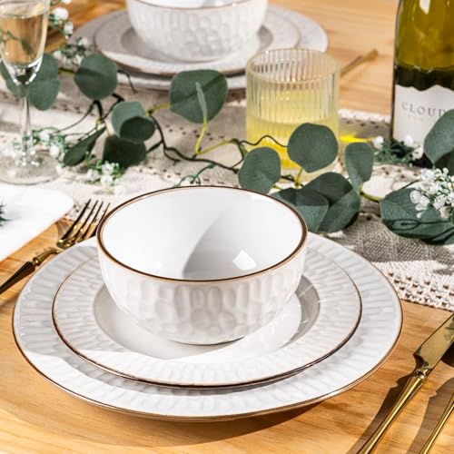Pearl White Bubble 18-Piece Ceramic Dinnerware Set for 6 - Plates & Bowls