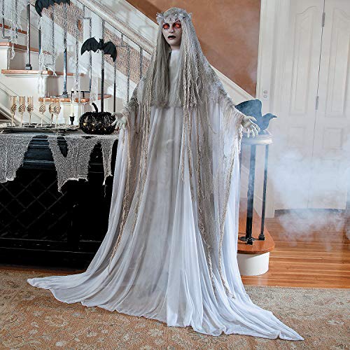Fun Express Spooky Standing Ghost Girl Halloween Decoration - 5.7ft, Light-Up Eyes, Weather-Resistant Outdoor Prop