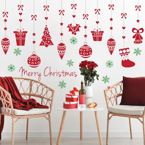 Christmas Wall Decals for Bedroom Hanging Christmas Tree Snowflake Gift Wall Stickers for Living Room Window Decor Removable Art Mural for Kids Baby Gift Nursery Door Decor Supplies (Style)