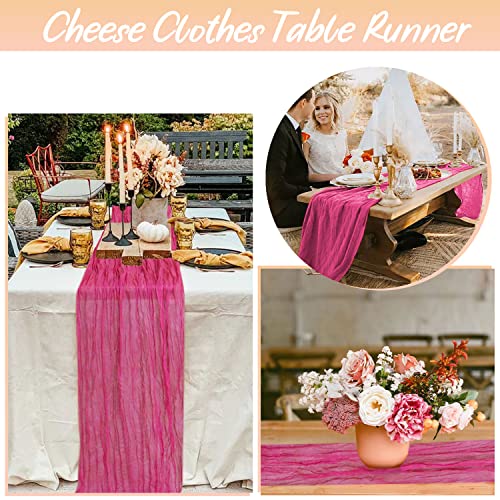 FANPROMS 10 Pack Pink Cheesecloth Table Runners 35x120 Inch Boho Wedding Decor