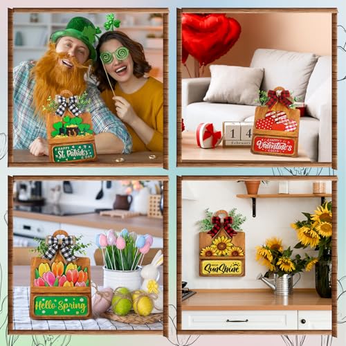 GlikCeil Seasonal Interchangeable Farmhouse Breadboard Set with Signs & Bows