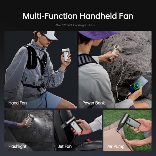JISULIFE Portable Handheld Fan Grey 9000mAh, 100 Speeds, 25H Battery, 3-in-1