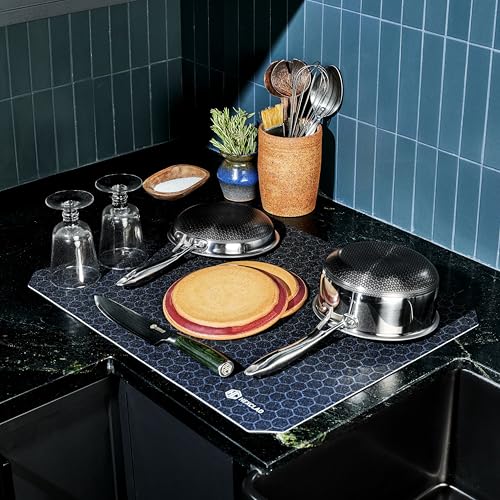 HexClad Ultra Thin Absorbent Dish Drying Mat Set - Fast Drying, Waterproof Backing
