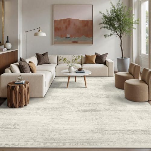 Ivory Washable Area Rug 8x10 for Living Room - Non-Slip Boho Style
