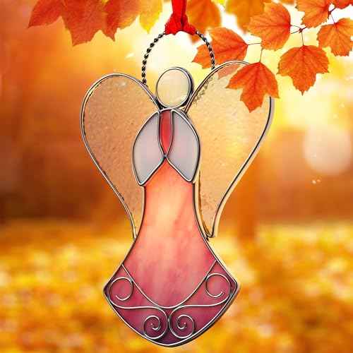 New Pink Angel Suncatcher Stained Glass Suncatchers for Windows Hanings Ornament Home or Garden Decorative Gifts for Mom Teacher Friends Birthday Christmas Tree Holiday Hanging Decor