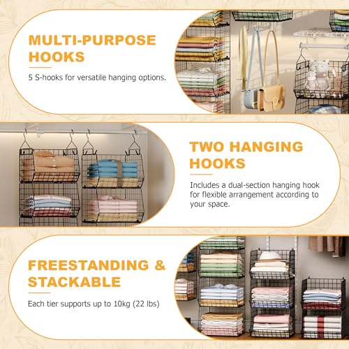 X-cosrack 7-Tier Foldable Black Hanging Closet Organizer & Storage Rack