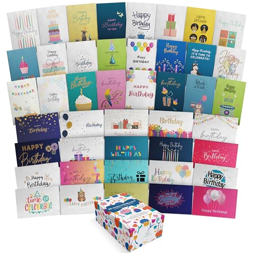 Bulk Assorted Happy Birthday Cards Set with Envelopes & Gold Seals - 120 Unique 4x6 Greeting Cards for All Occasions