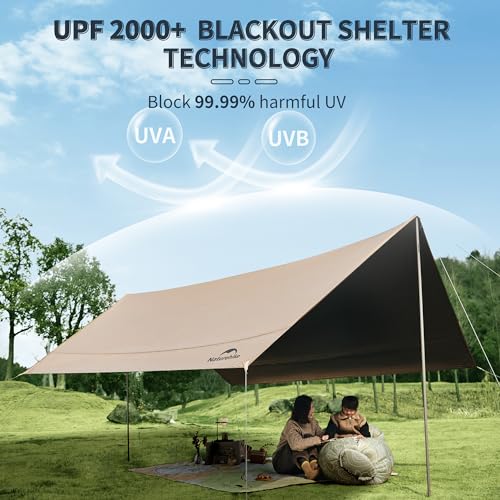 Naturehike 16.4 x 12.5 ft Waterproof Camping Tent Tarp with Poles & Rain Shelter