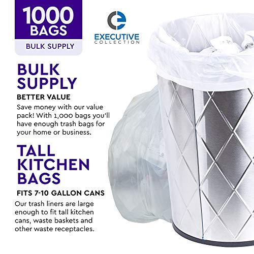 Clear Trash Bags 7-10 Gallon Bulk Pack 1000 Count - Medium Garbage Liners for Kitchen, Office, Bedroom - 8 Microns