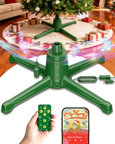 COOLWUFAN 9ft Rotating Christmas Tree Stand with Remote & Music Hub
