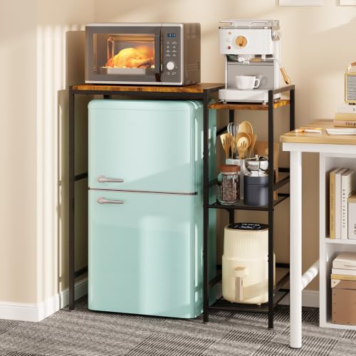 Mini Fridge Stand with Storage Shelves - Reversible Kitchen Organizer, 34x15.7x36.3 Inches, Brown