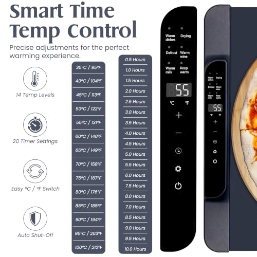 Large Electric Food Warmer Mat 36x15 Inch with Heat Resistant Pad & 14 Temp Settings