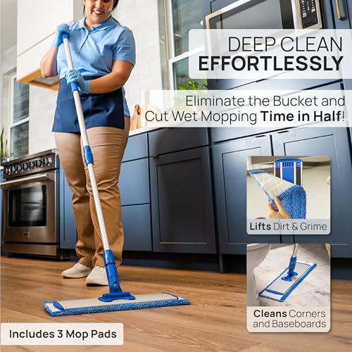 Pro Microfiber Hardwood Floor Mop Kit with Telescoping Handle & 3 Washable Pads