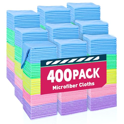 TEAWOO Microfiber Towels Bulk 400 Pack - 5 Colors, 12x12 Inches, Reusable & Soft Cleaning Cloths